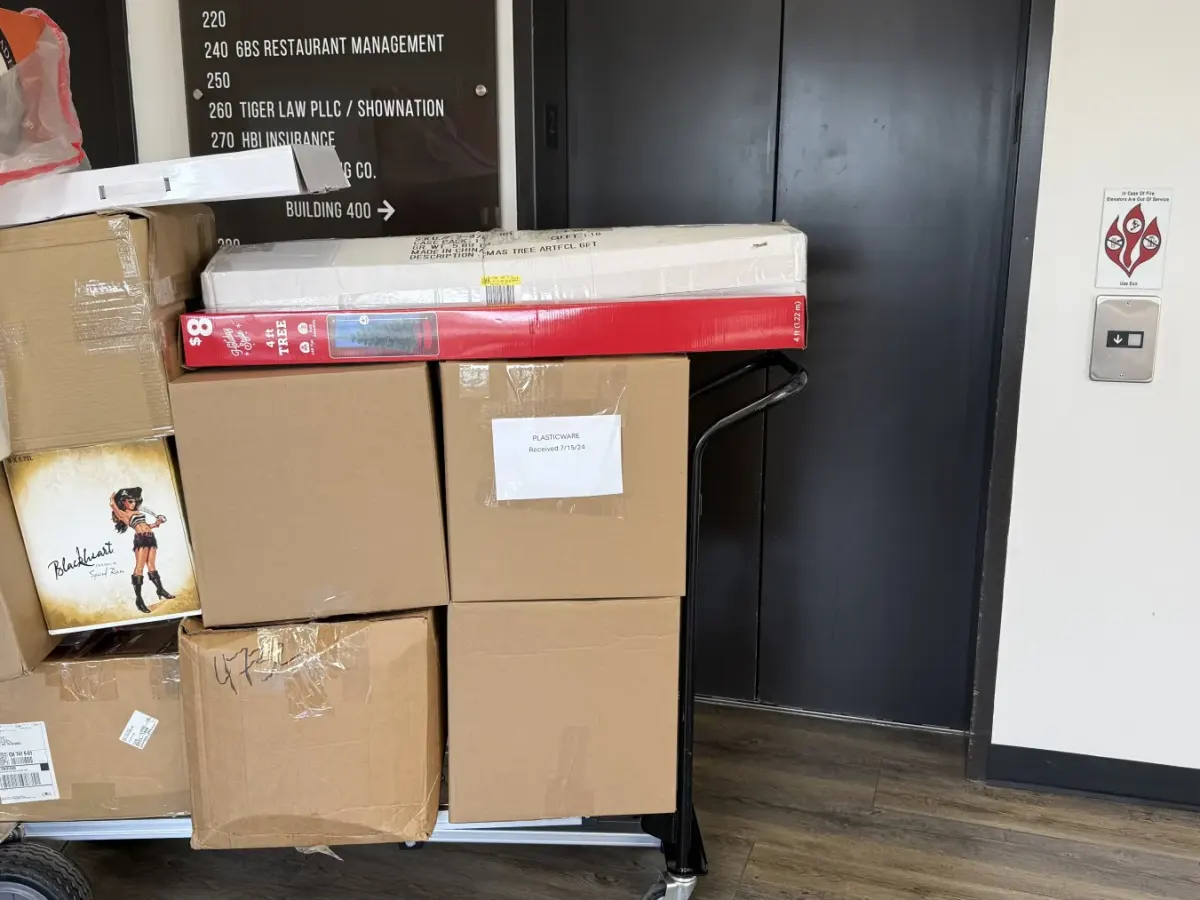 Office pickup boxes before loading