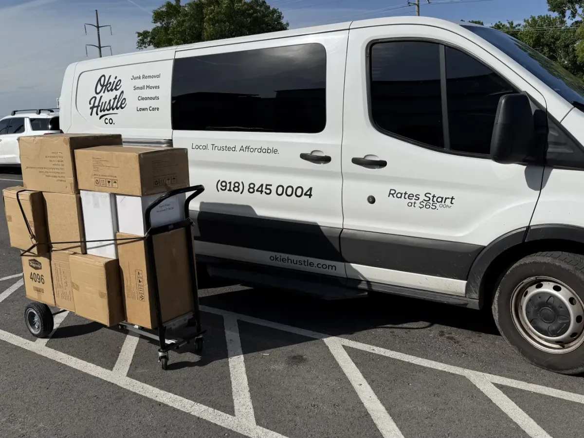 Okie Hustle van loaded for moving help