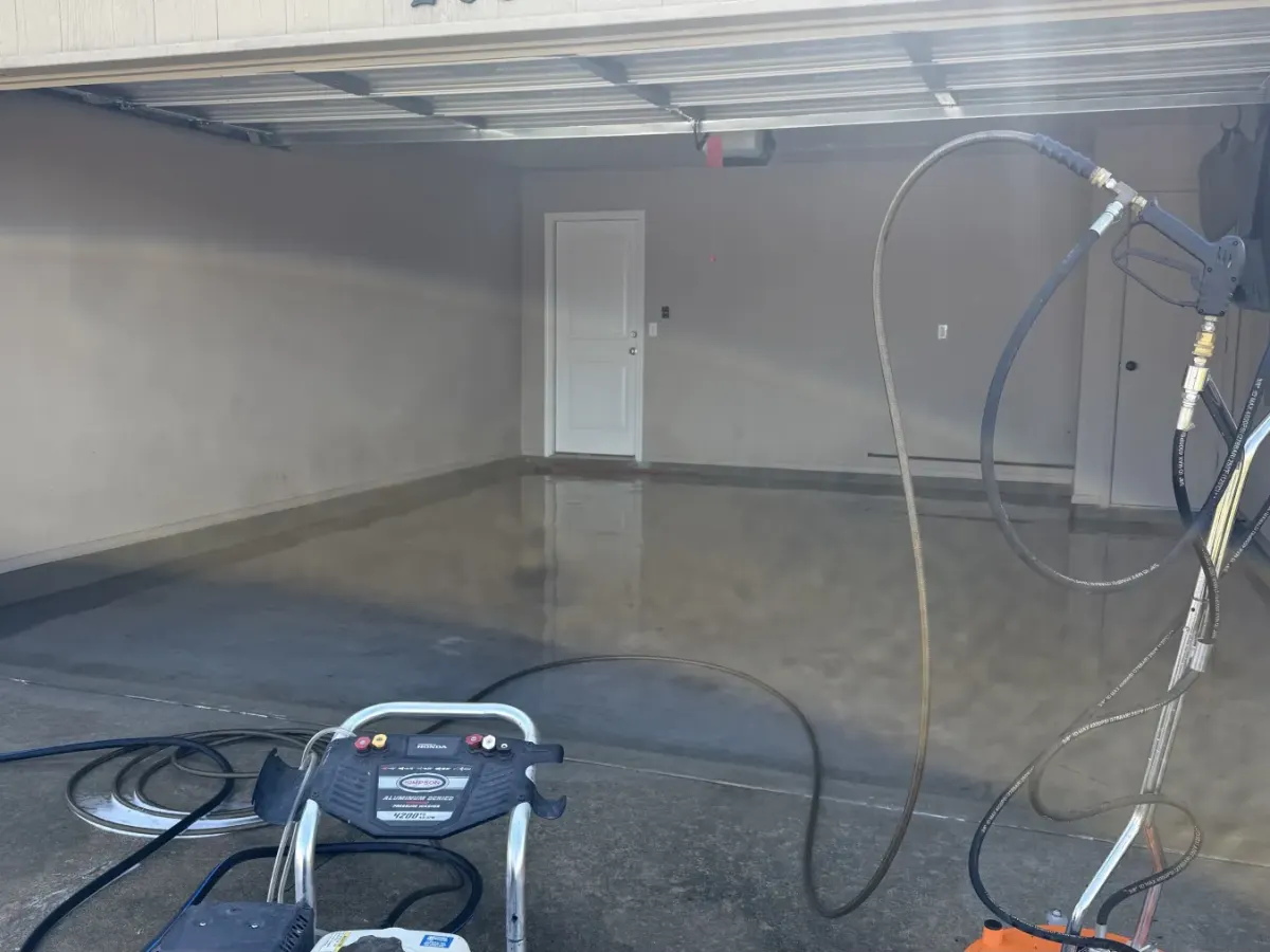 Garage floor after power washing