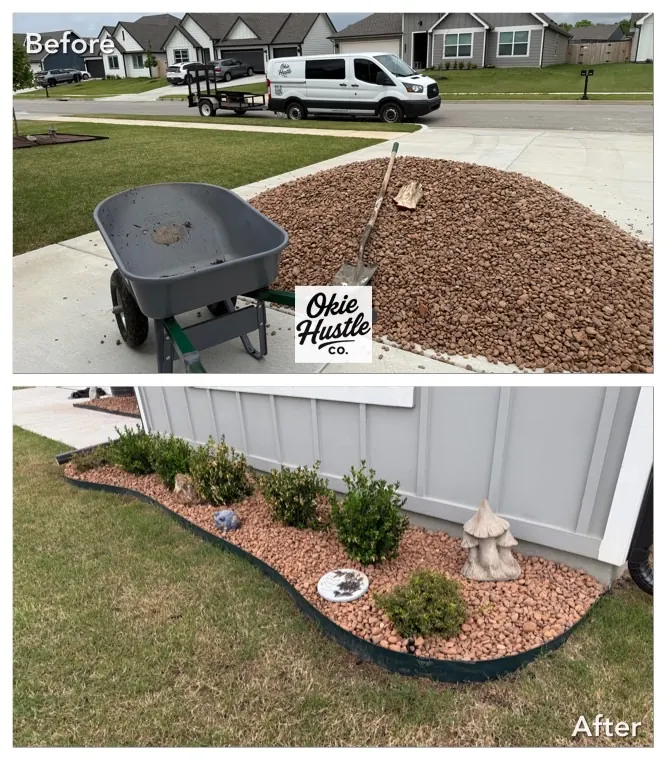 Before and after rock bed cleanup and install