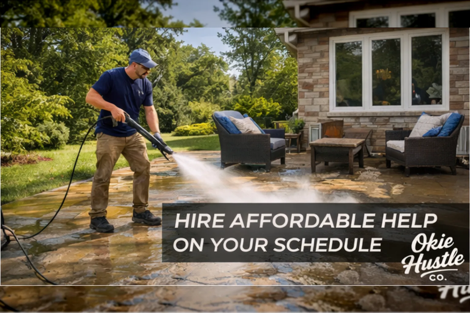 Okie Hustle power washing a residential patio