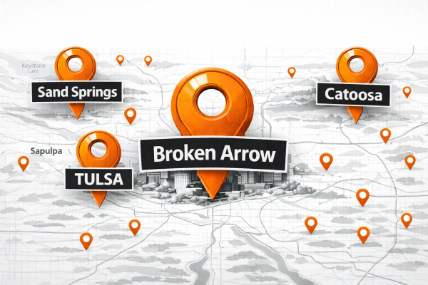Okie Hustle Co. Service Area Map - 30 miles from Broken Arrow